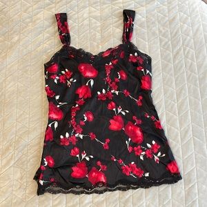White House Black Market red and black silk sleeveless floral top